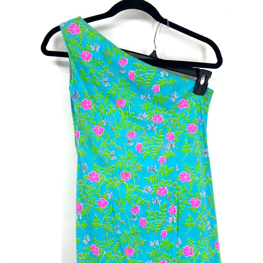 VTG Vanda Key West VIBRANT Blue Green Floral Pink One Shoulder Maxi Dress Size 6 - Picture 10 of 16